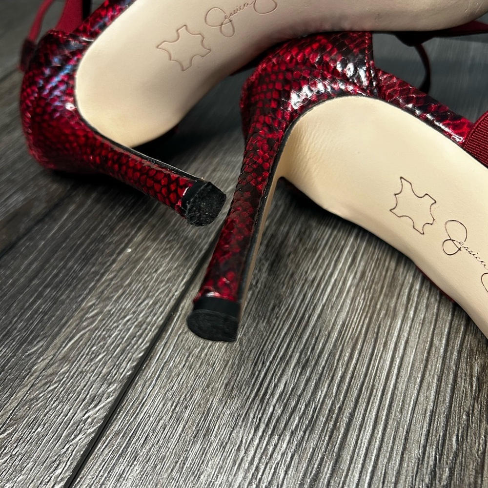 Jessica Simpson Red Snakeskin Strappy Heels – Chic Statement - Picture 8 of 10